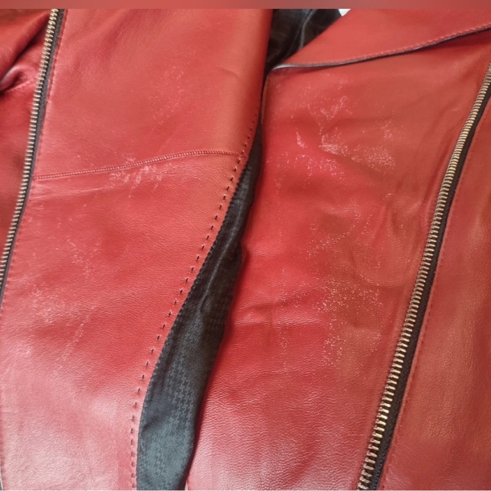 MASSIMO DUTTI 4744 Jacket Women's MEDIUM Leather Asymmetrical Zip Polo Collar - Picture 8 of 12